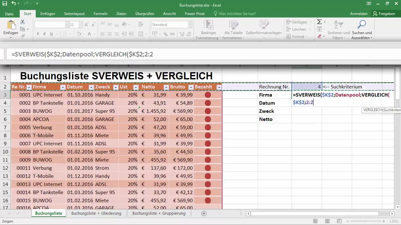 Dinaminė SVERWEIS paieška su COMPARE programoje "Excel