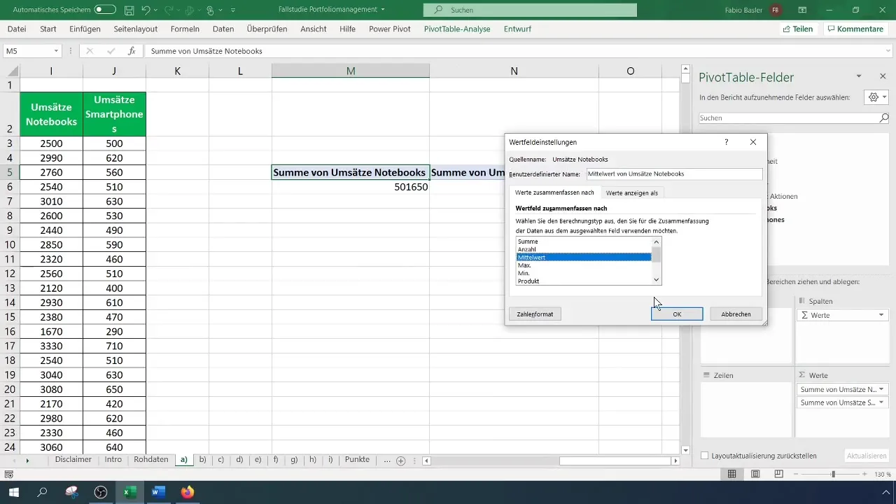 Gemiddelde analyse van verkoopcijfers in Excel