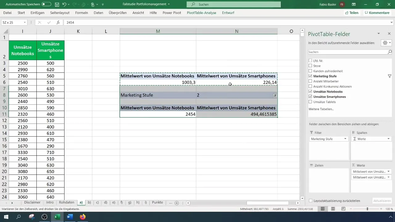 Middelanalysen van verkoopcijfers in Excel