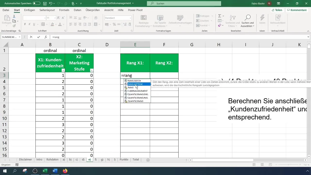 Анализ на рангови корелации с Excel за удовлетвореност от клиентите