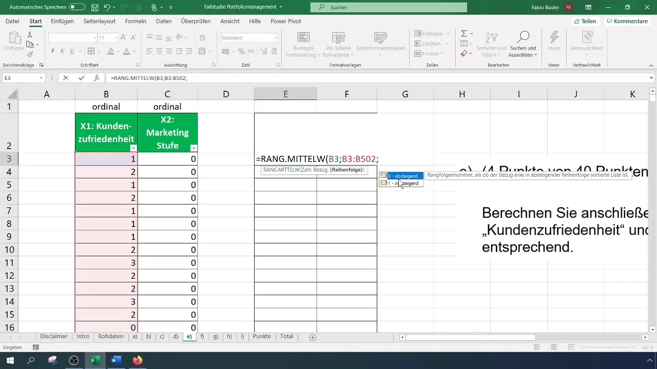 Анализ на корелацията на ранговете с Excel за удовлетвореността на клиентите