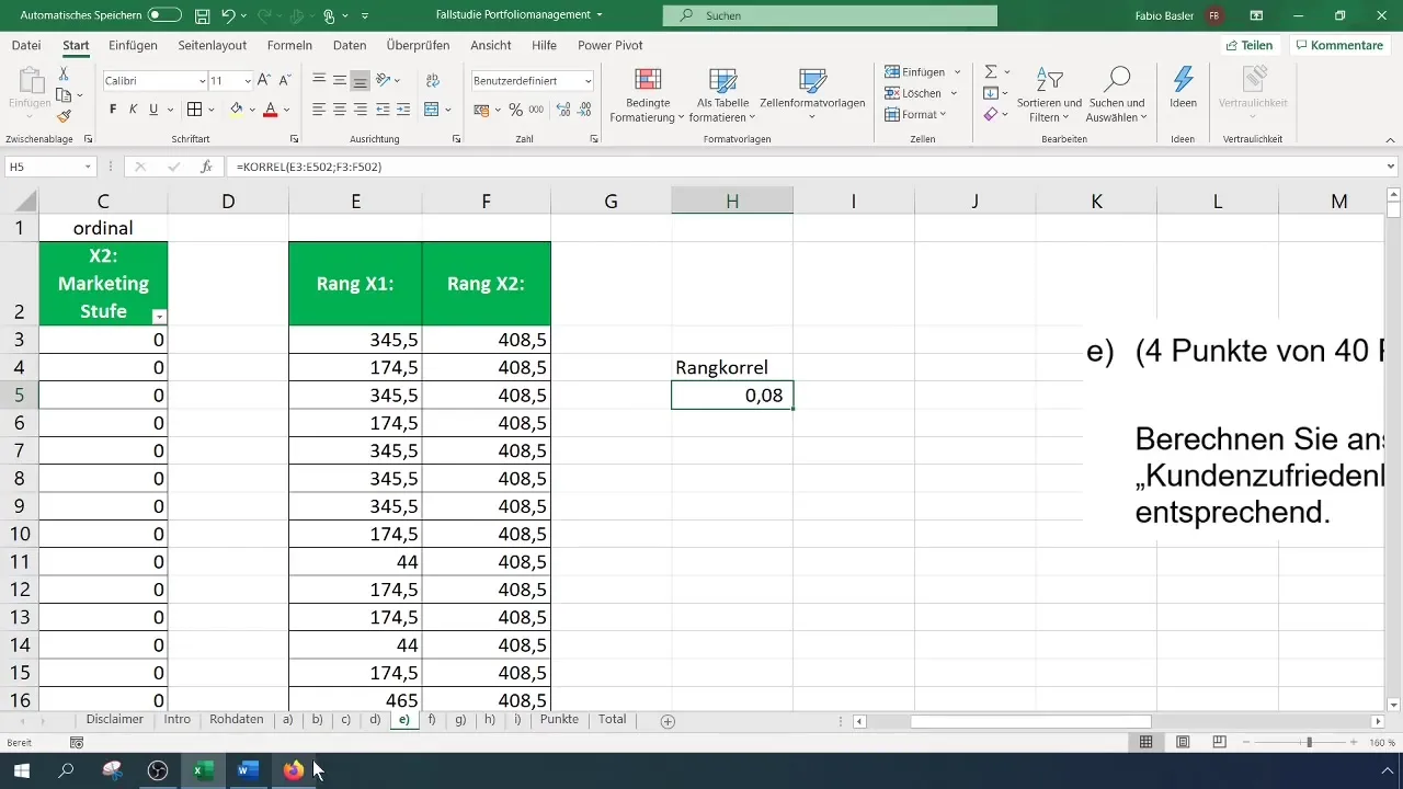 Корелационен анализ на рангове с Excel за удовлетвореност на клиентите