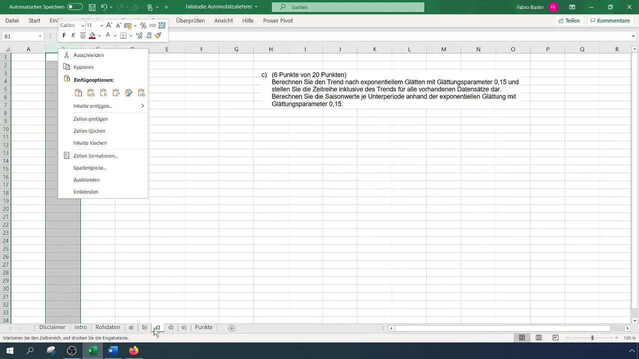 Determinação de tendência de suavização exponencial no Excel