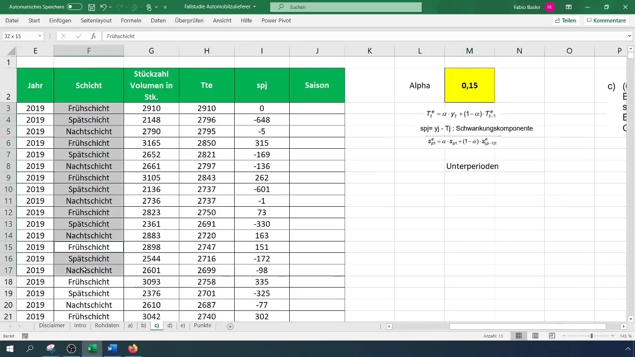 Determinação de tendência de suavização exponencial no Excel