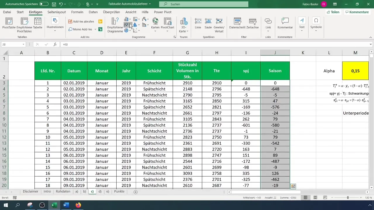 Determinação de tendência de suavização exponencial no Excel