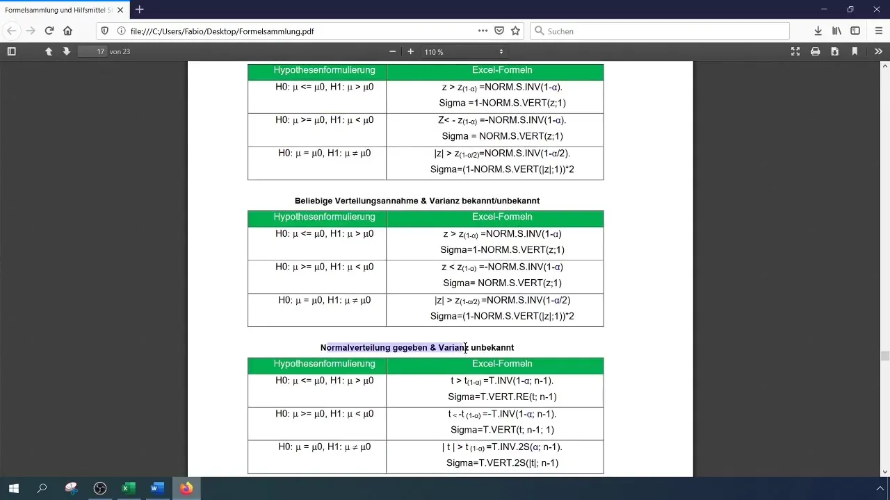 Succesvolle 1-SP-test van de verwachtingswaarde in Excel