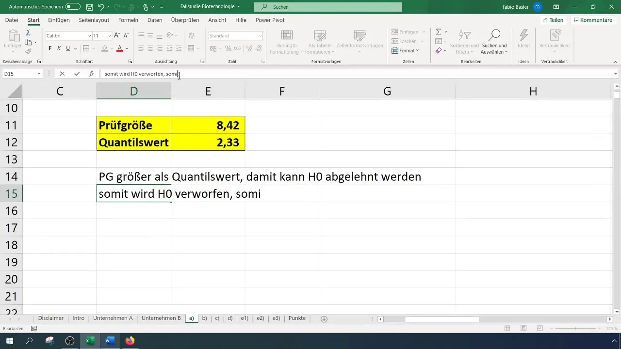 Succesvolle 1-SP-test van de verwachtingswaarde in Excel