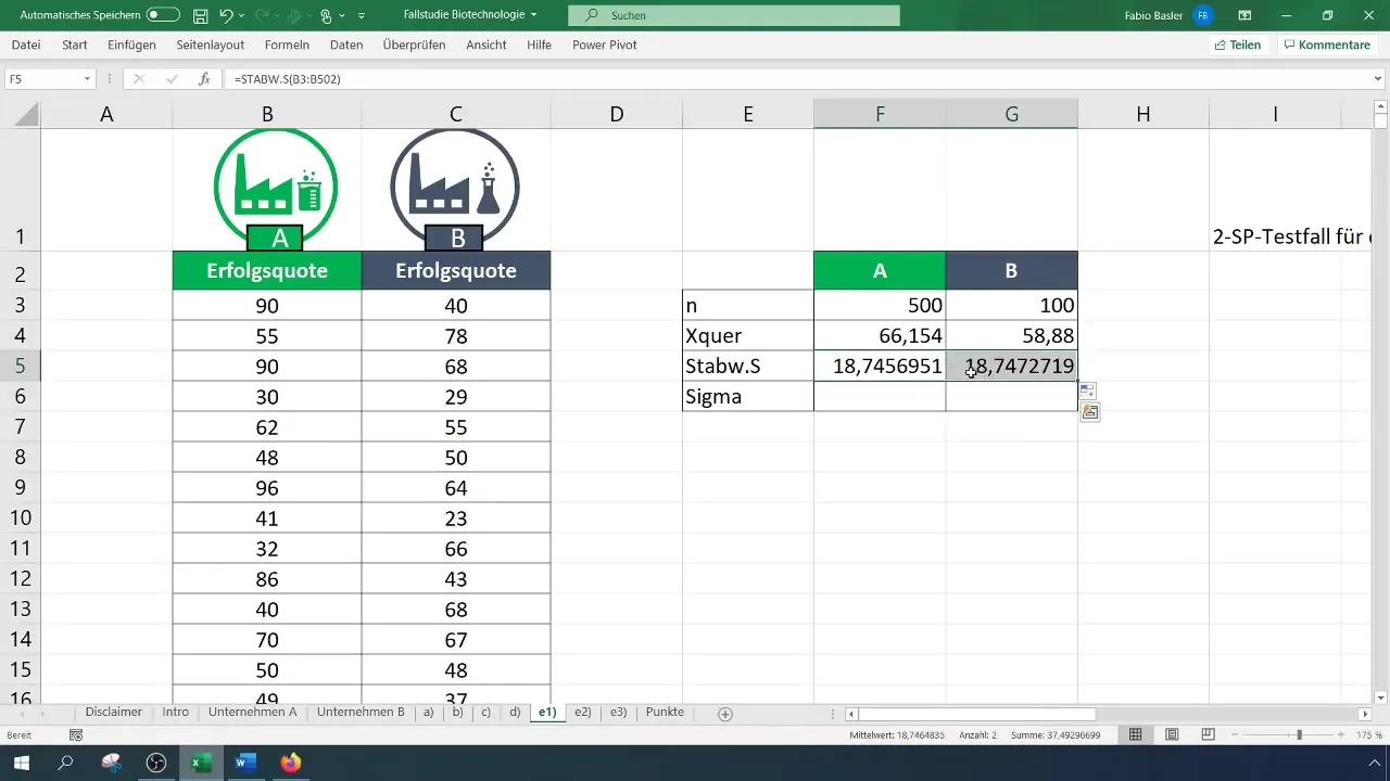 Comparaison statistique avec Excel : Test t à deux échantillons