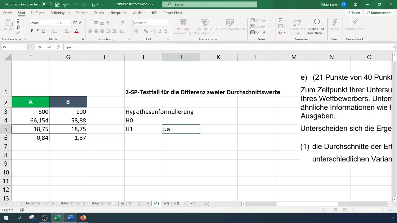 Comparaison statistique avec Excel : Test t à deux échantillons