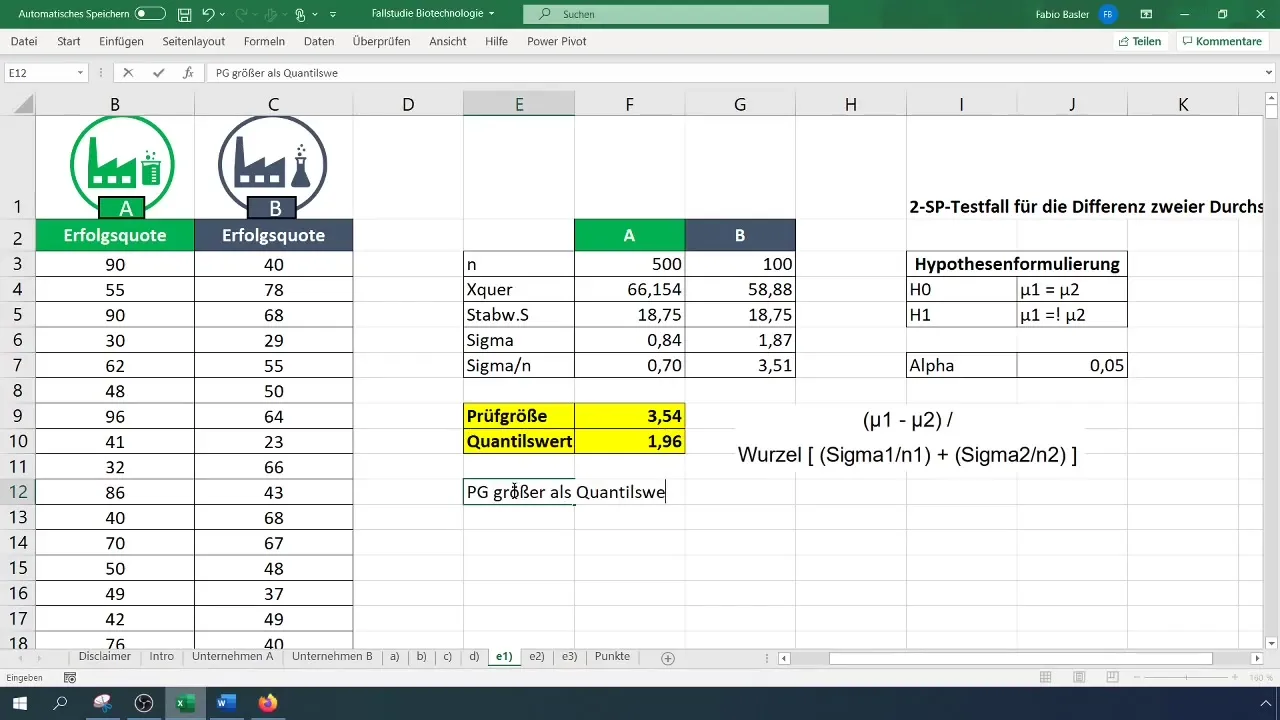 Comparaison statistique avec Excel : test t à deux échantillons