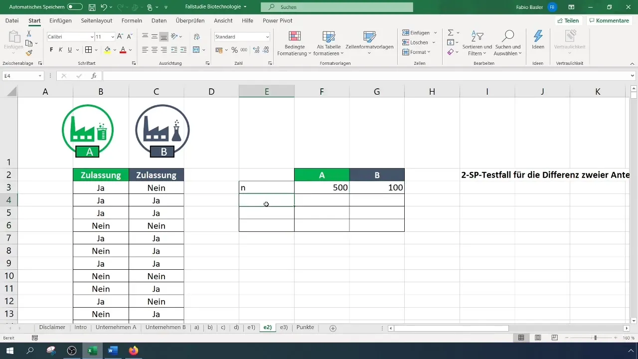 Veiciet 2-SP testu proporcionālajām vērtībām programmā Excel