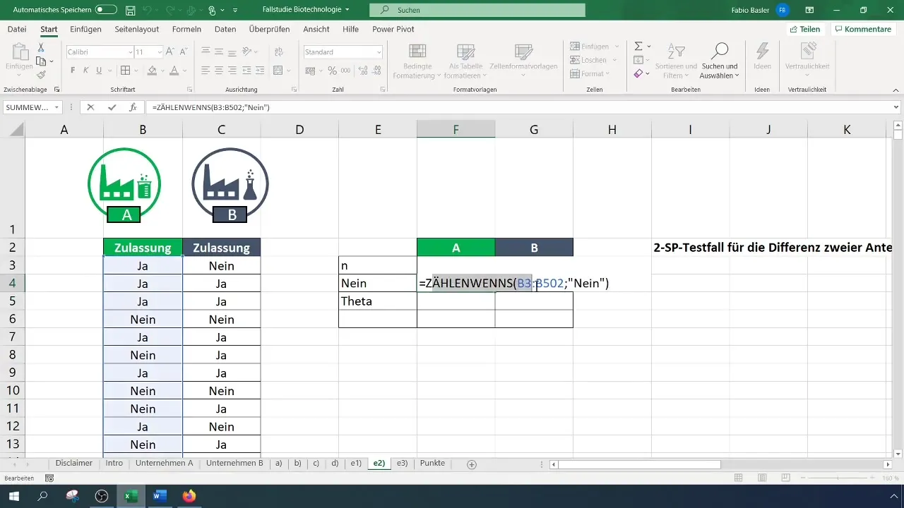 Veiciet 2-SP testu proporcionālajām vērtībām programmā Excel