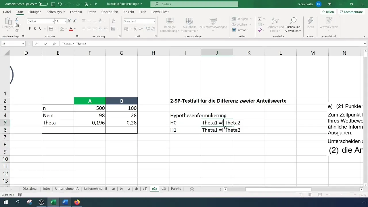 Veiciet 2-SP testu proporcionālajām vērtībām programmā Excel