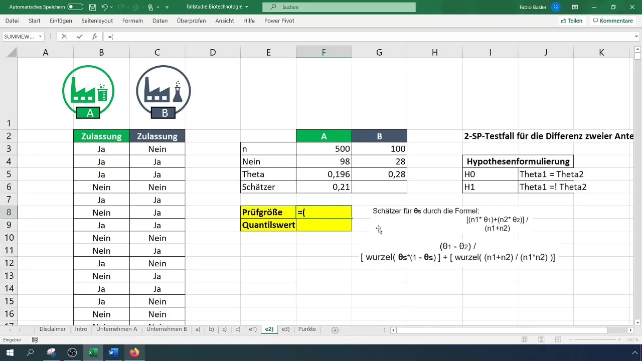 Veiciet 2-SP testu proporcionālajām vērtībām programmā Excel