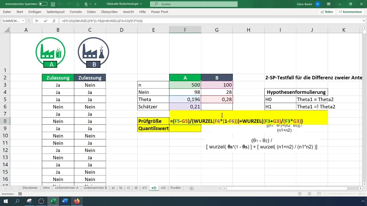 Veiciet 2-SP testu proporcionālajām vērtībām programmā Excel