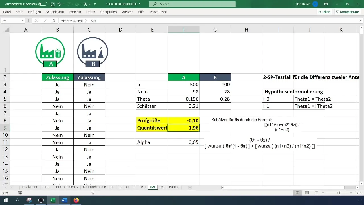 Veiciet 2-SP testu proporcionālajām vērtībām programmā Excel