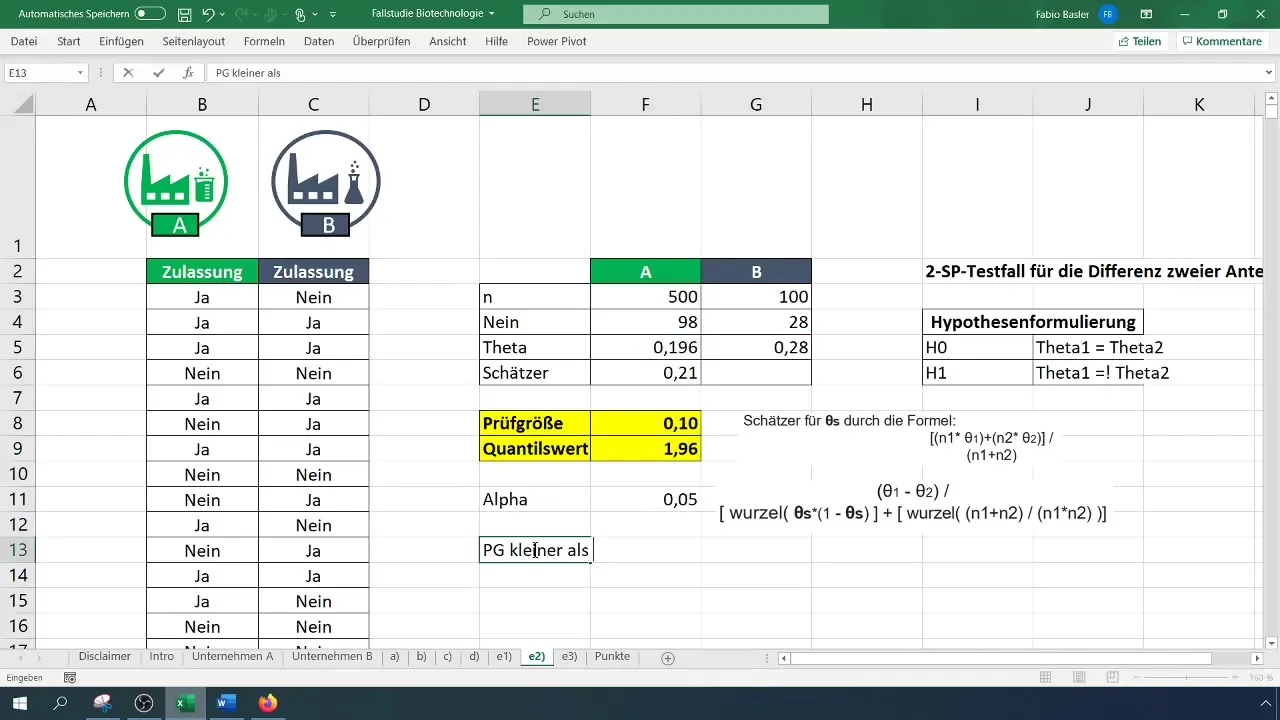 Veiciet 2-SP testu proporcionālajām vērtībām programmā Excel