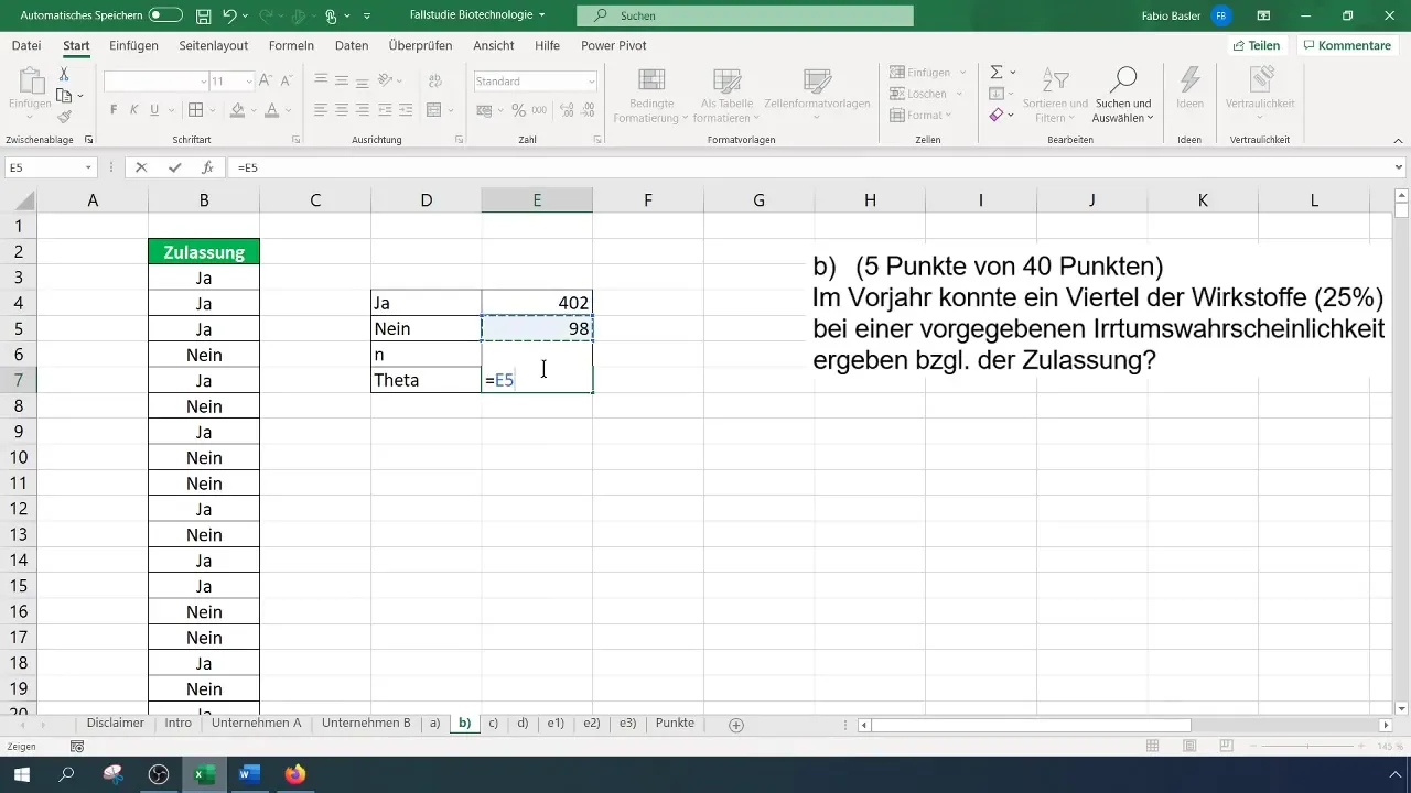 1-SP-test uitvoeren voor de fractiewaarde in Excel