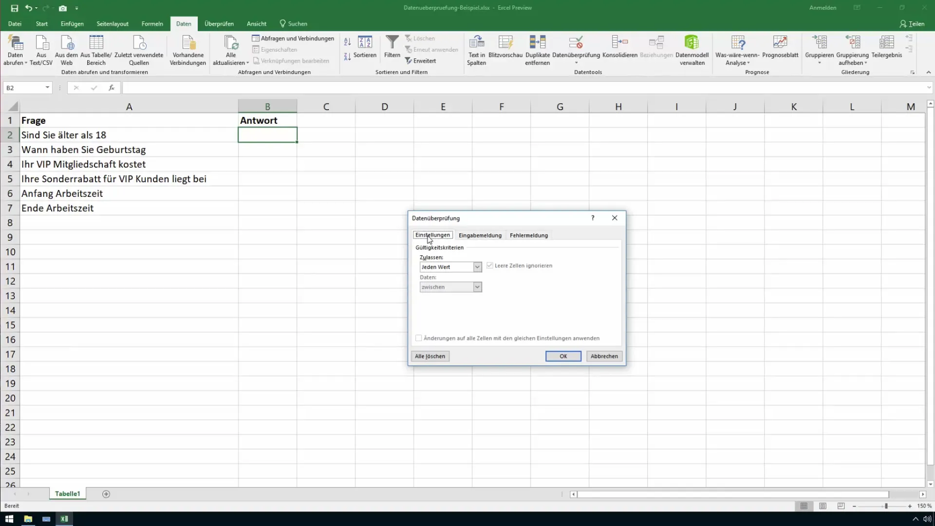 Excel data validation for cells