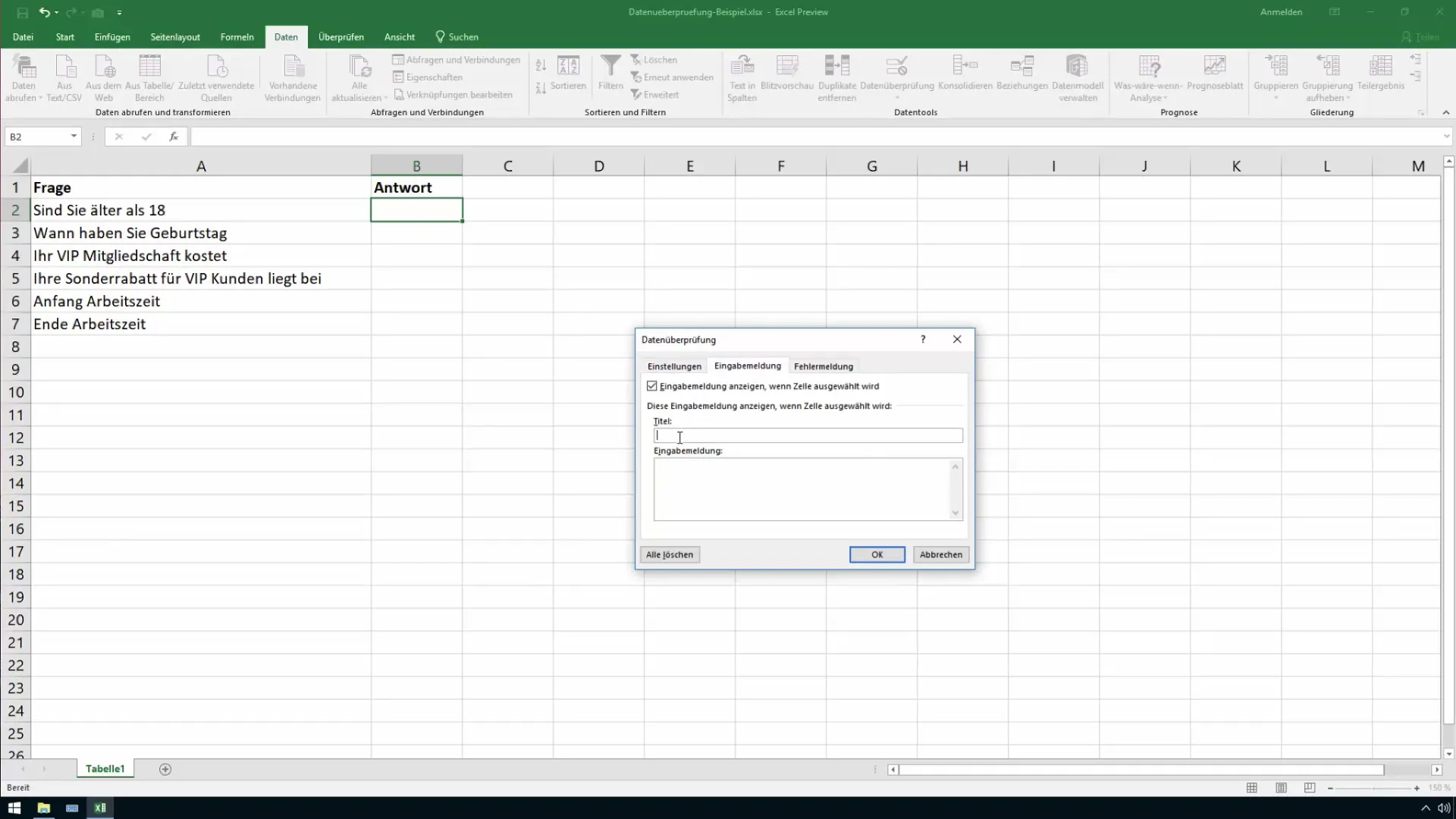 Excel data validation for cells