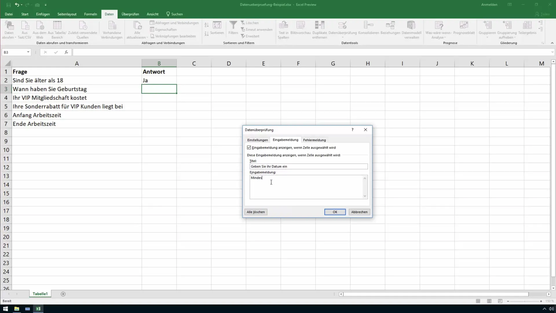 Excel data validation for cells