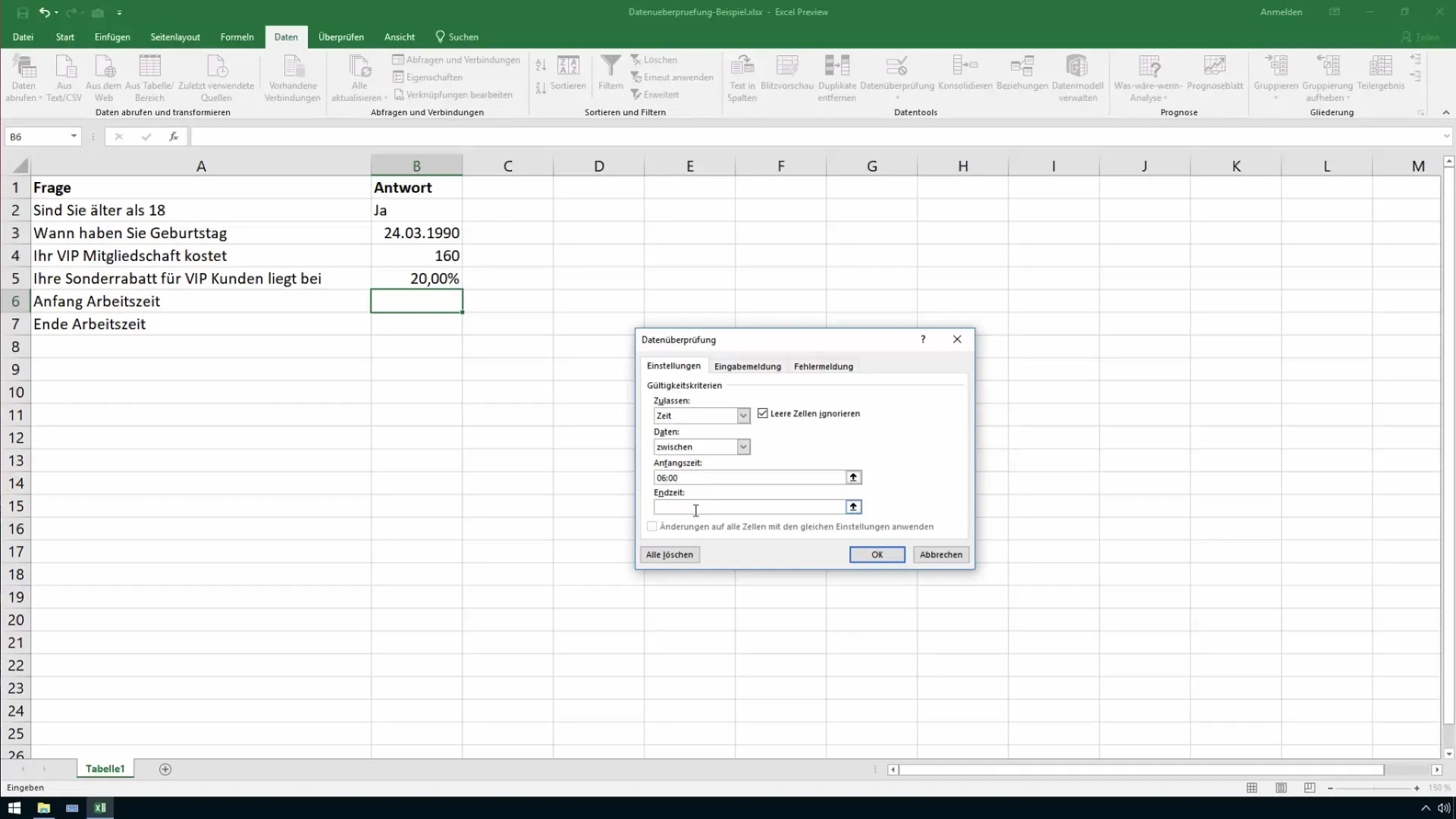 Excel data validation for cells