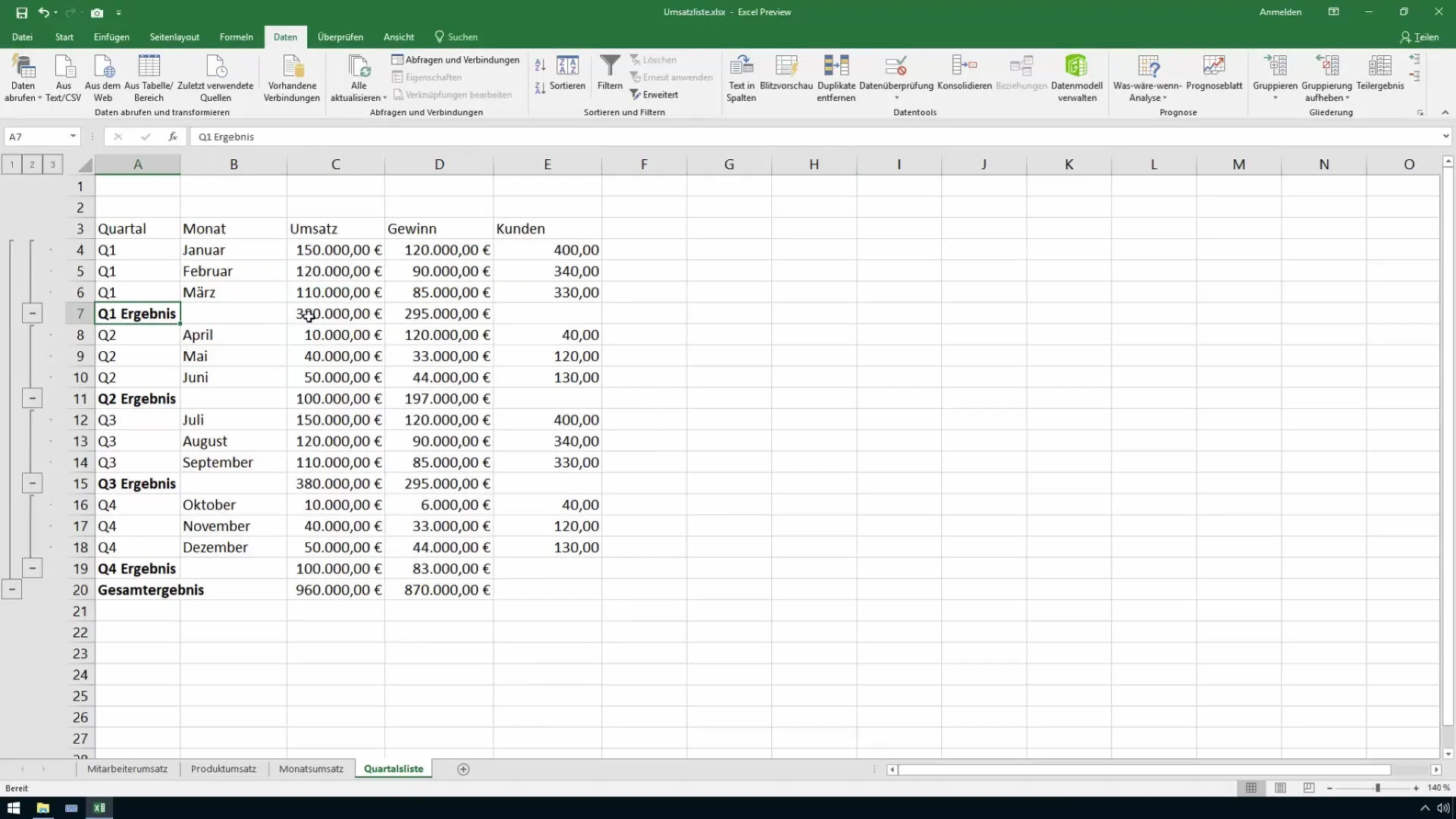 Sous-totaux automatiques dans Excel pour le contrôle et la vente