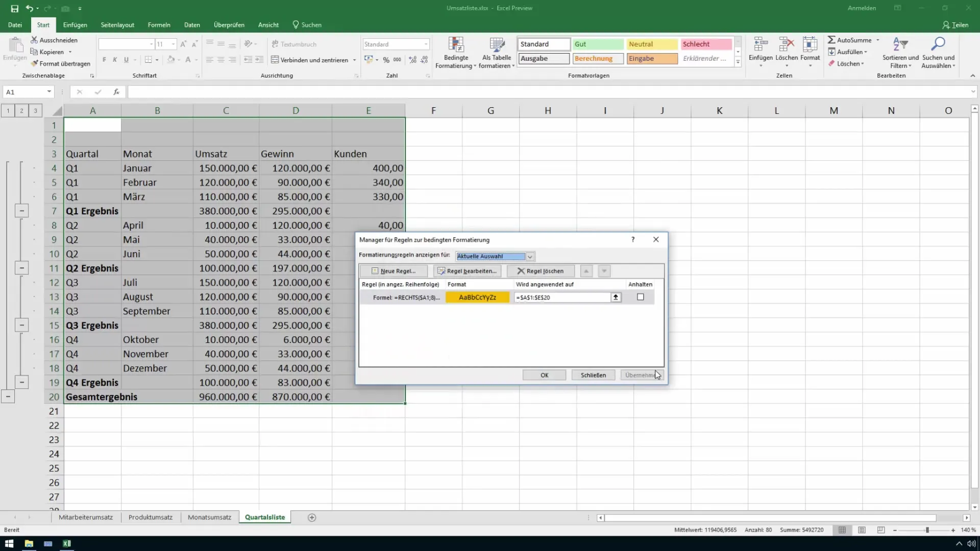 Total sementara otomatis di Excel untuk kontrol dan penjualan