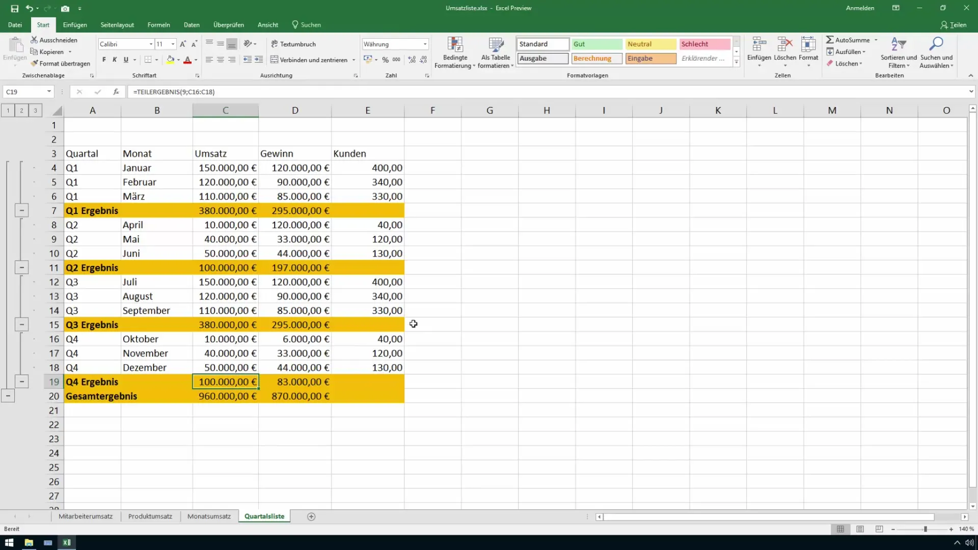 Sous-totaux automatiques dans Excel pour le contrôle de gestion et les ventes