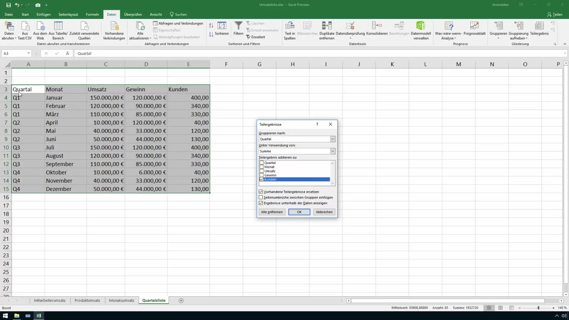 Sous-totaux automatiques dans Excel pour le contrôle de gestion et les ventes