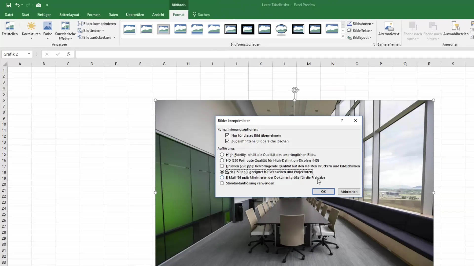 Excel'deki resimleri daha az bellek tüketimi için sıkıştırın