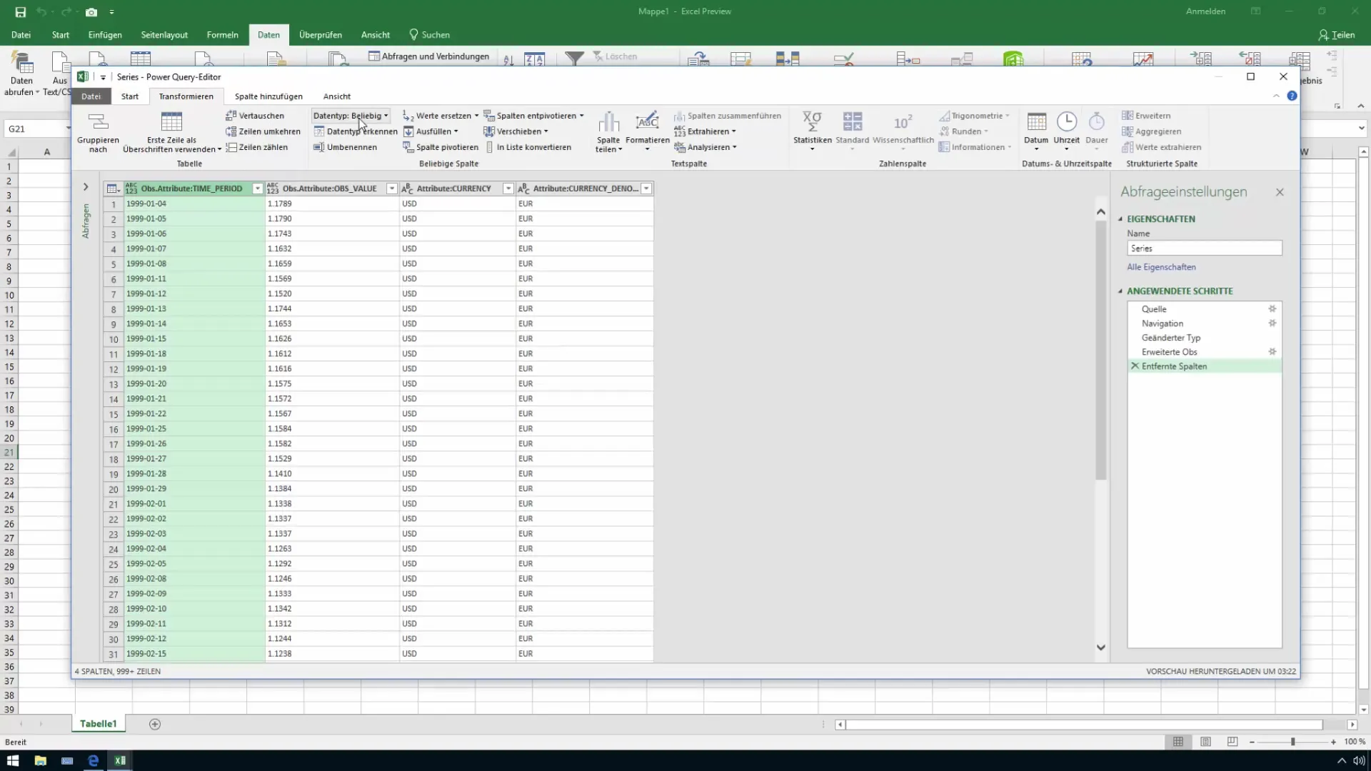 Importer les taux de change dans Excel