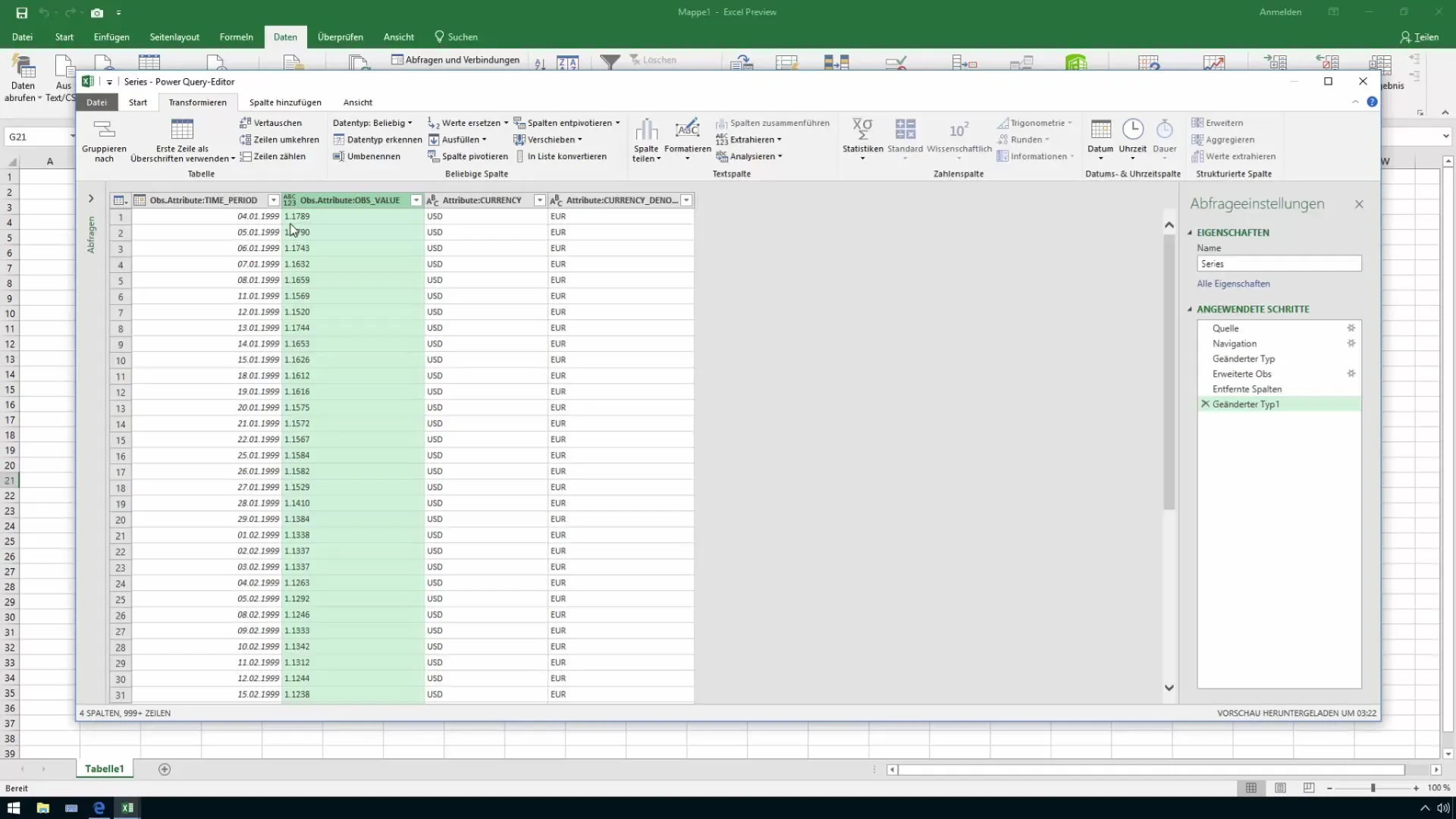 Importer les taux de change dans Excel