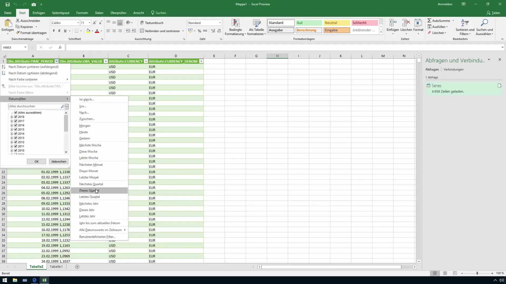 Importer des taux de change dans Excel