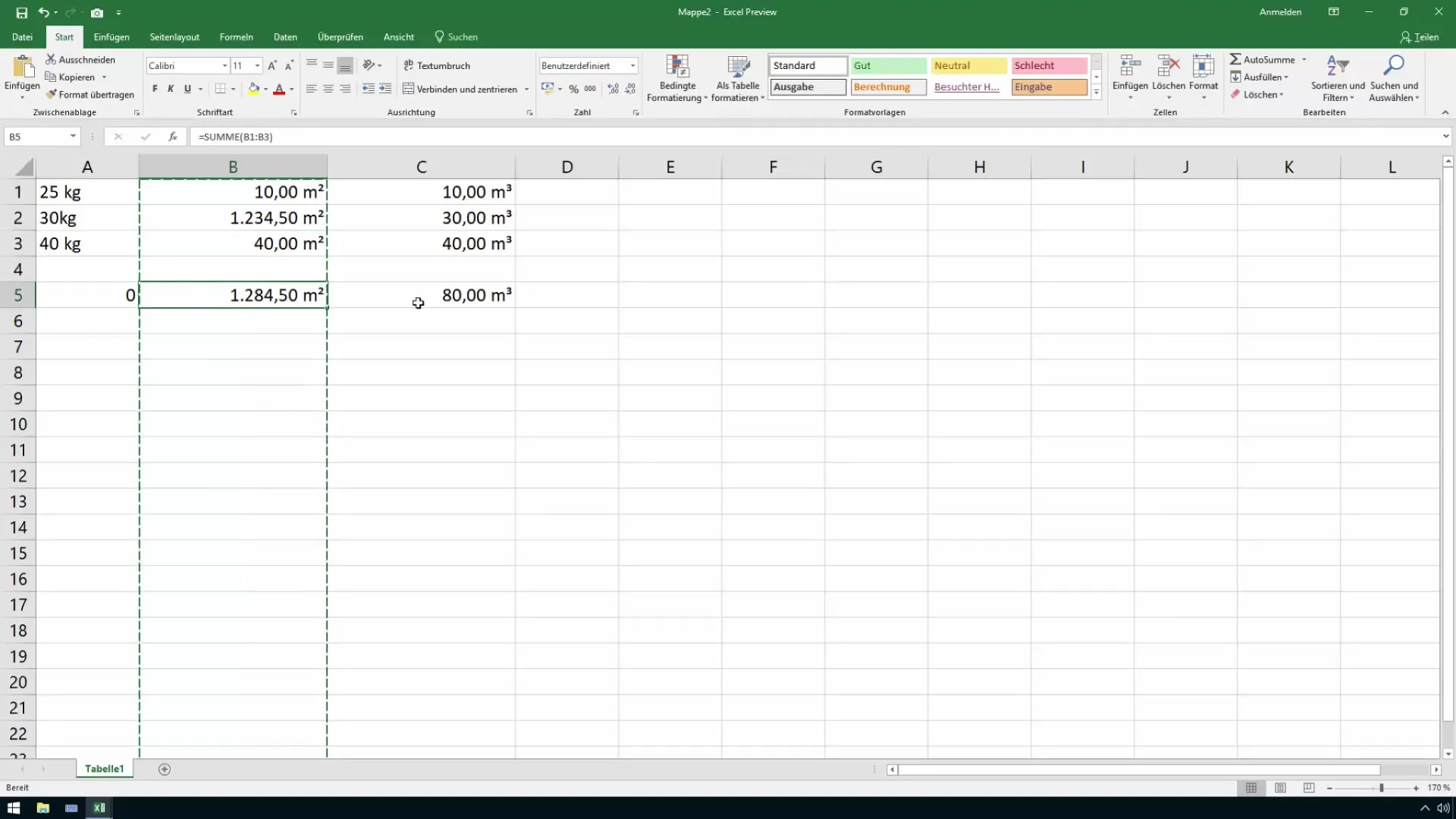 Pengaturan format Excel yang efektif untuk meter persegi dan meter kubik