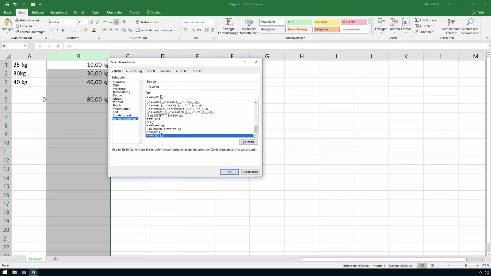 Effectieve Excel-opmaak voor vierkante meter en kubieke meter