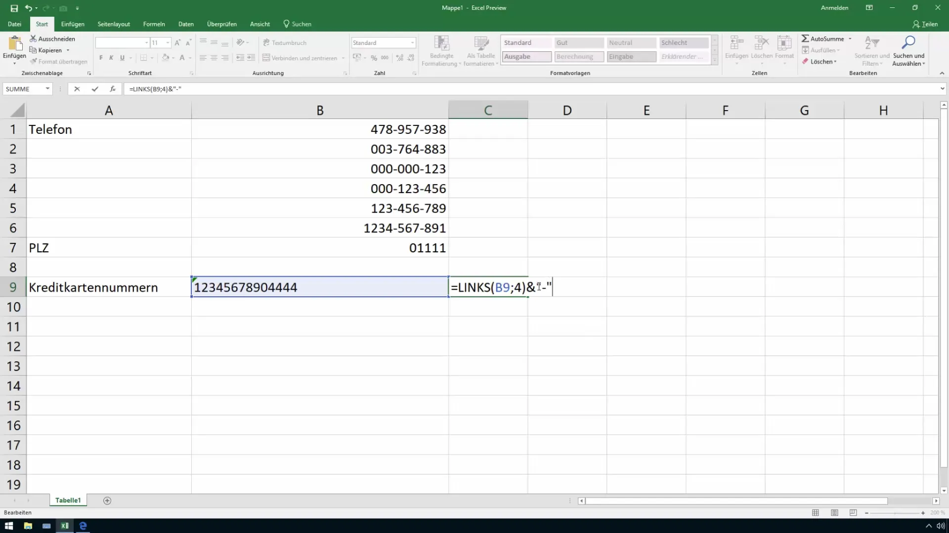 Splitting numbers into individual parts with Excel