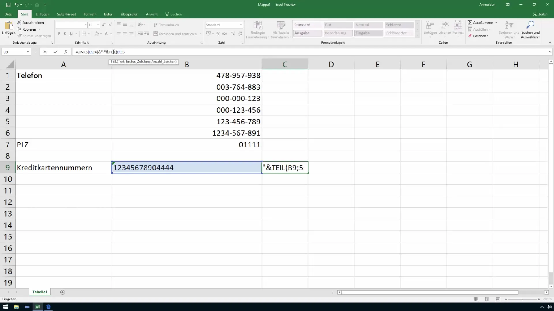 Découper les chiffres en parties individuelles avec Excel