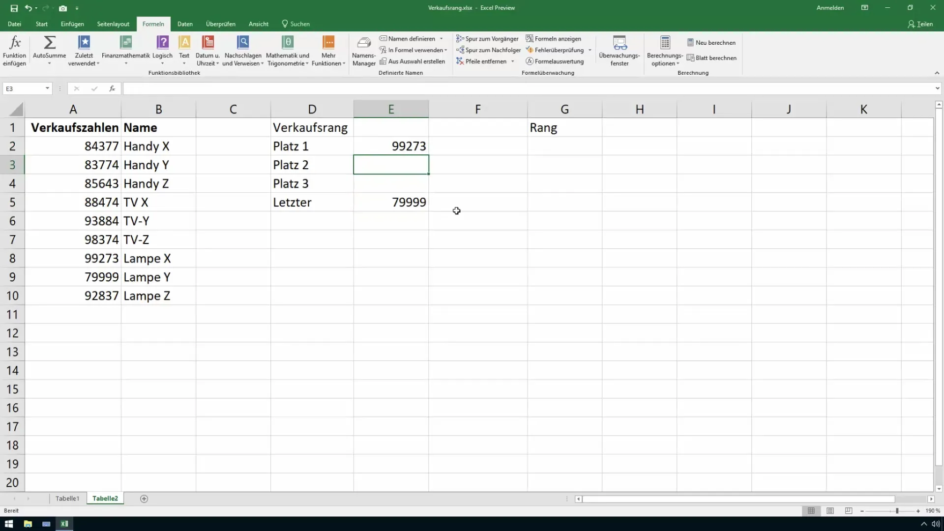 Satış sıralamalarını verimli bir şekilde belirlemek - bir Excel kılavuzu