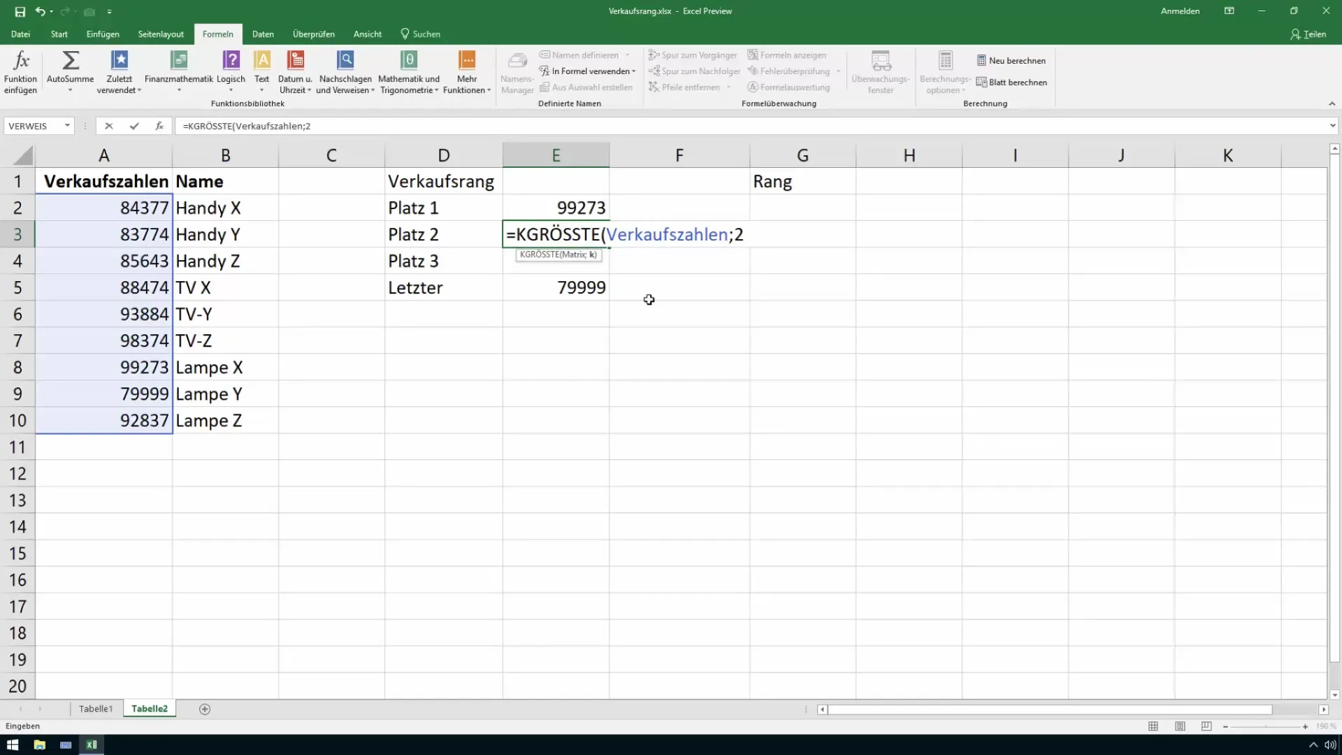 Satış sıralamalarını verimli bir şekilde belirlemek - bir Excel kılavuzu