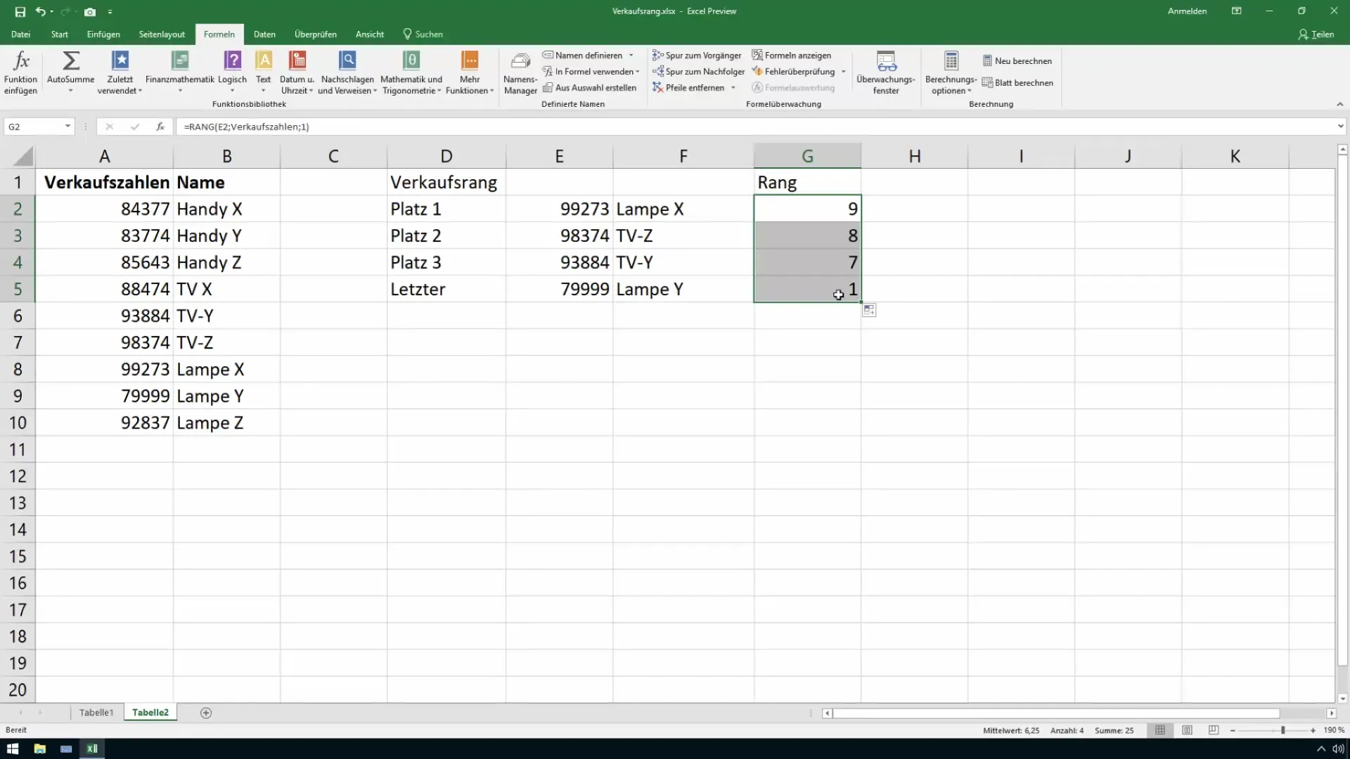 Satış sıralamalarını verimli bir şekilde belirlemek - bir Excel kılavuzu