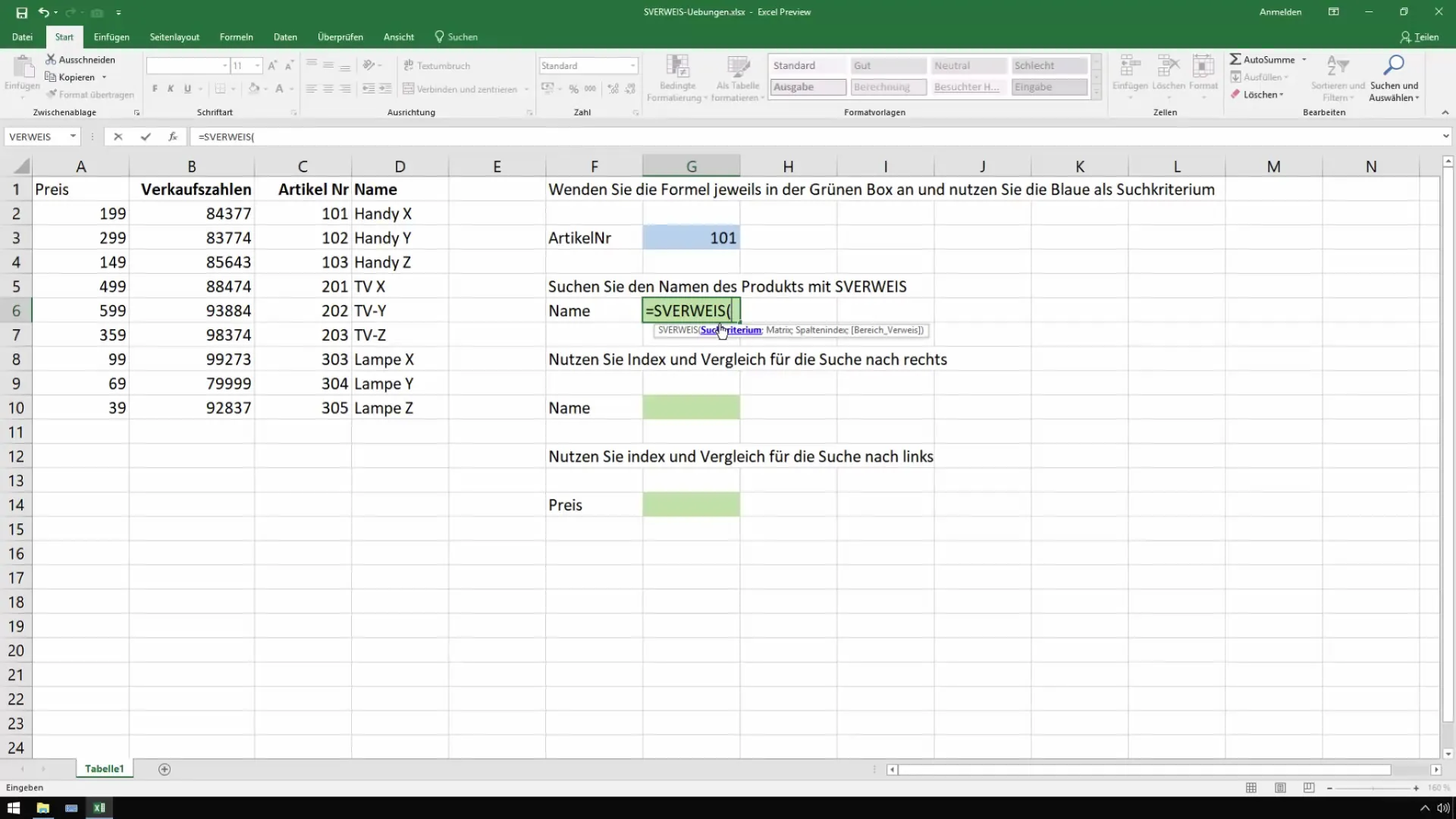 Excel'de SVERWEIS ve INDEX/KARŞILAŞTIRMA fonksiyonlarını kontrolde kullanın