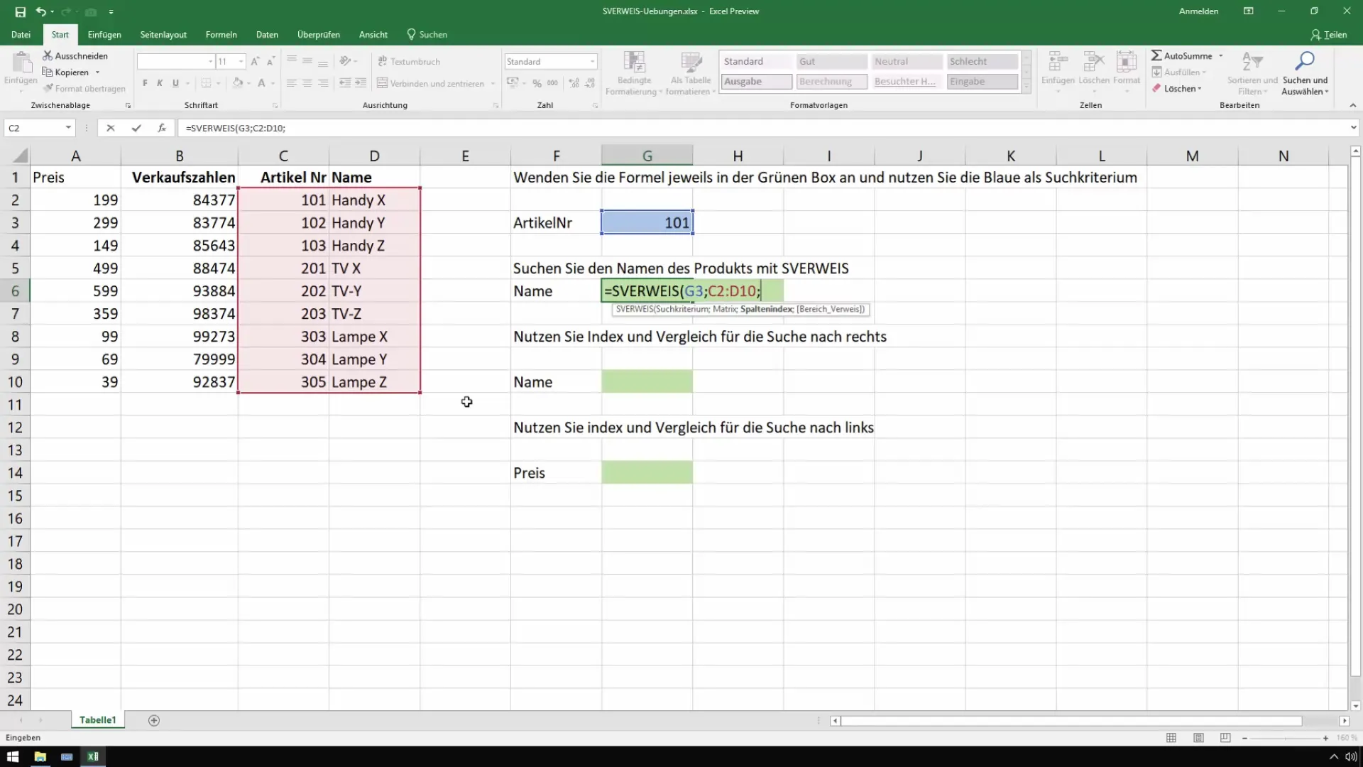 Excel'de SVERWEIS ve INDEX/KARŞILAŞTIRMA fonksiyonlarını kontrolde kullanın