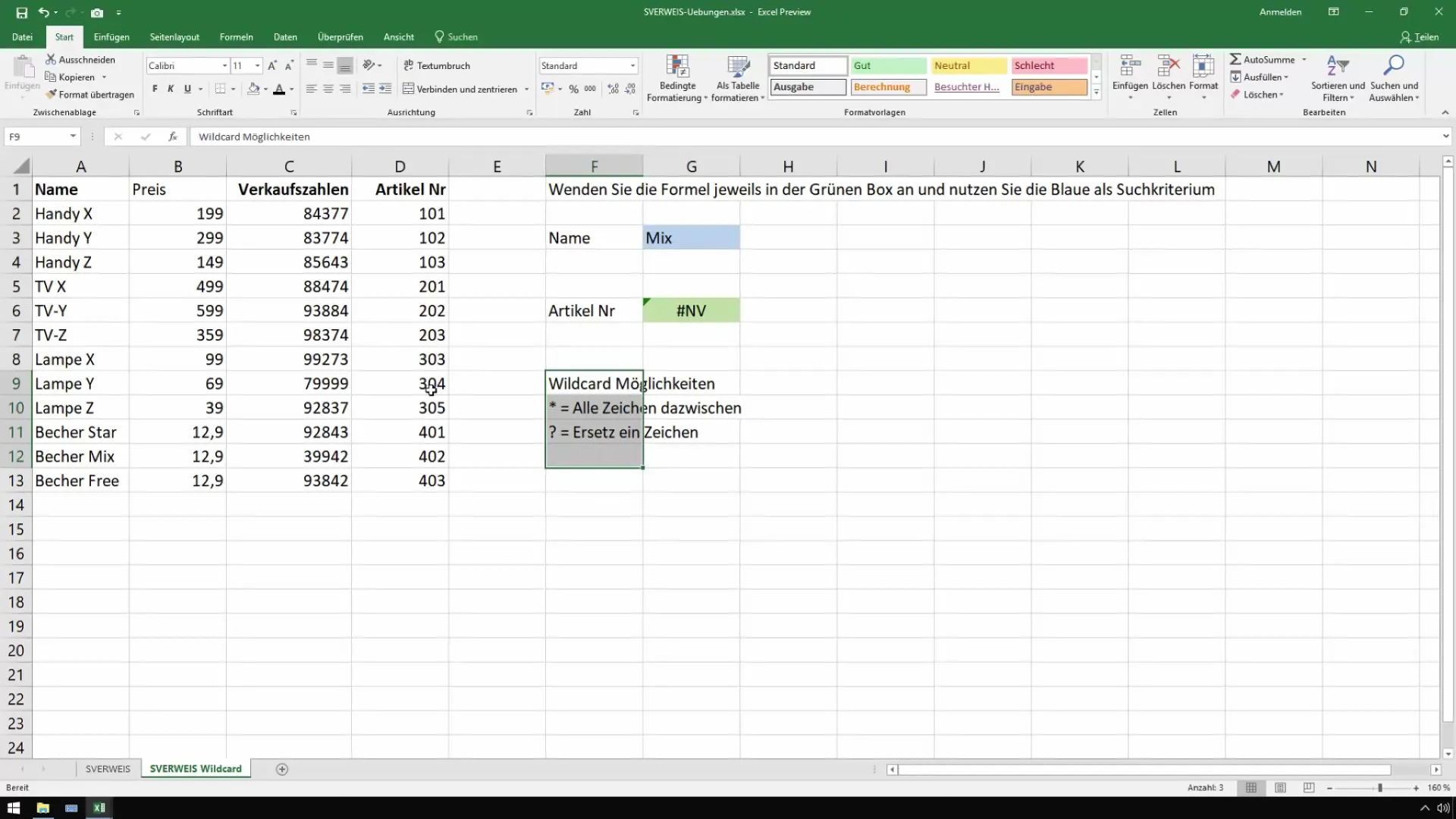 Optimisasi fungsi SVERWEIS di Excel dengan Wildcards