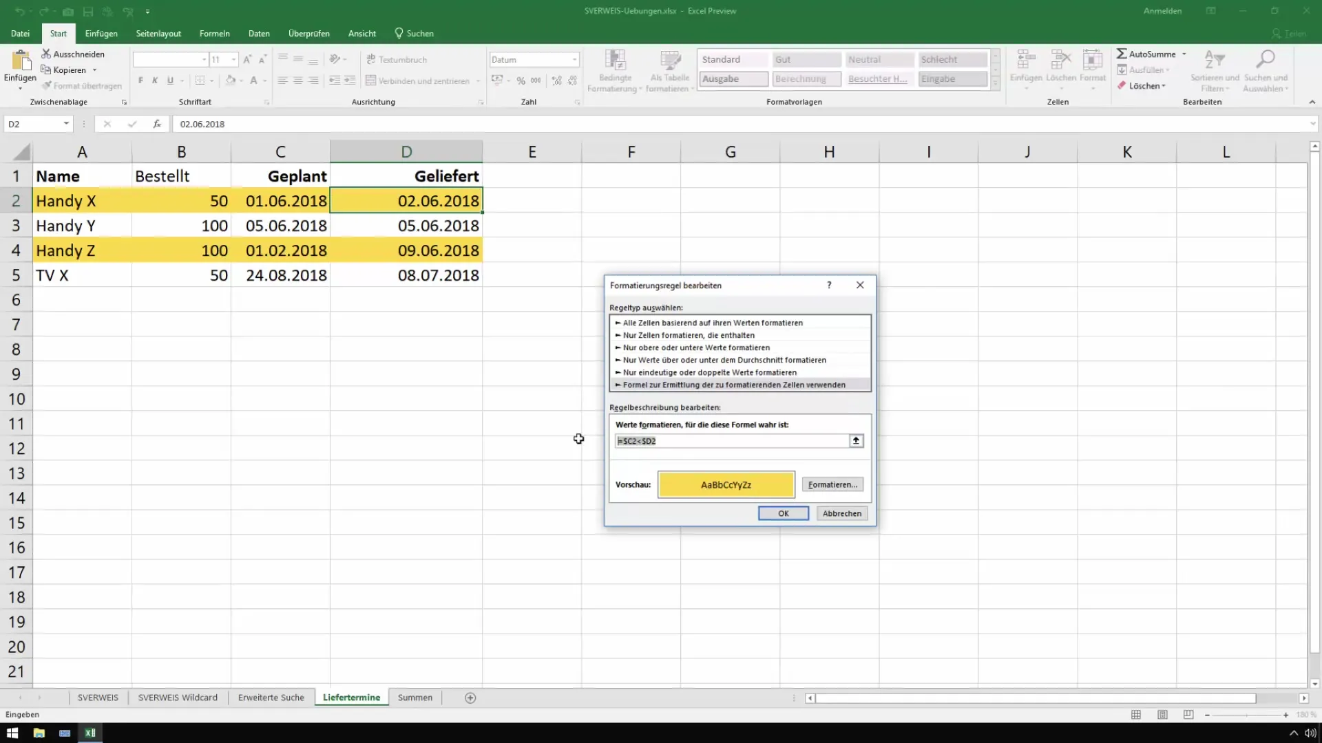 Cours Excel : Mettre en évidence les délais de livraison retardés avec des couleurs