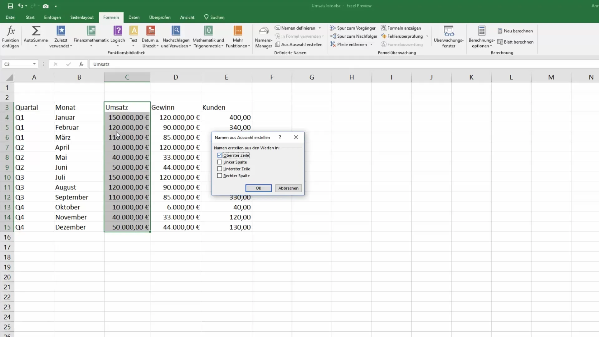 Use cell names in Excel for better clarity