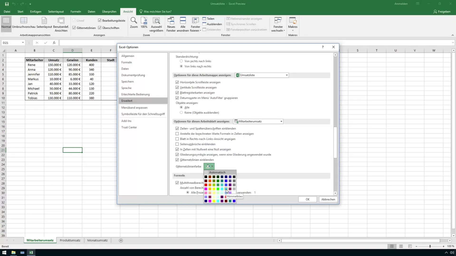 Membuat garis jaring kotak berwarna di Excel