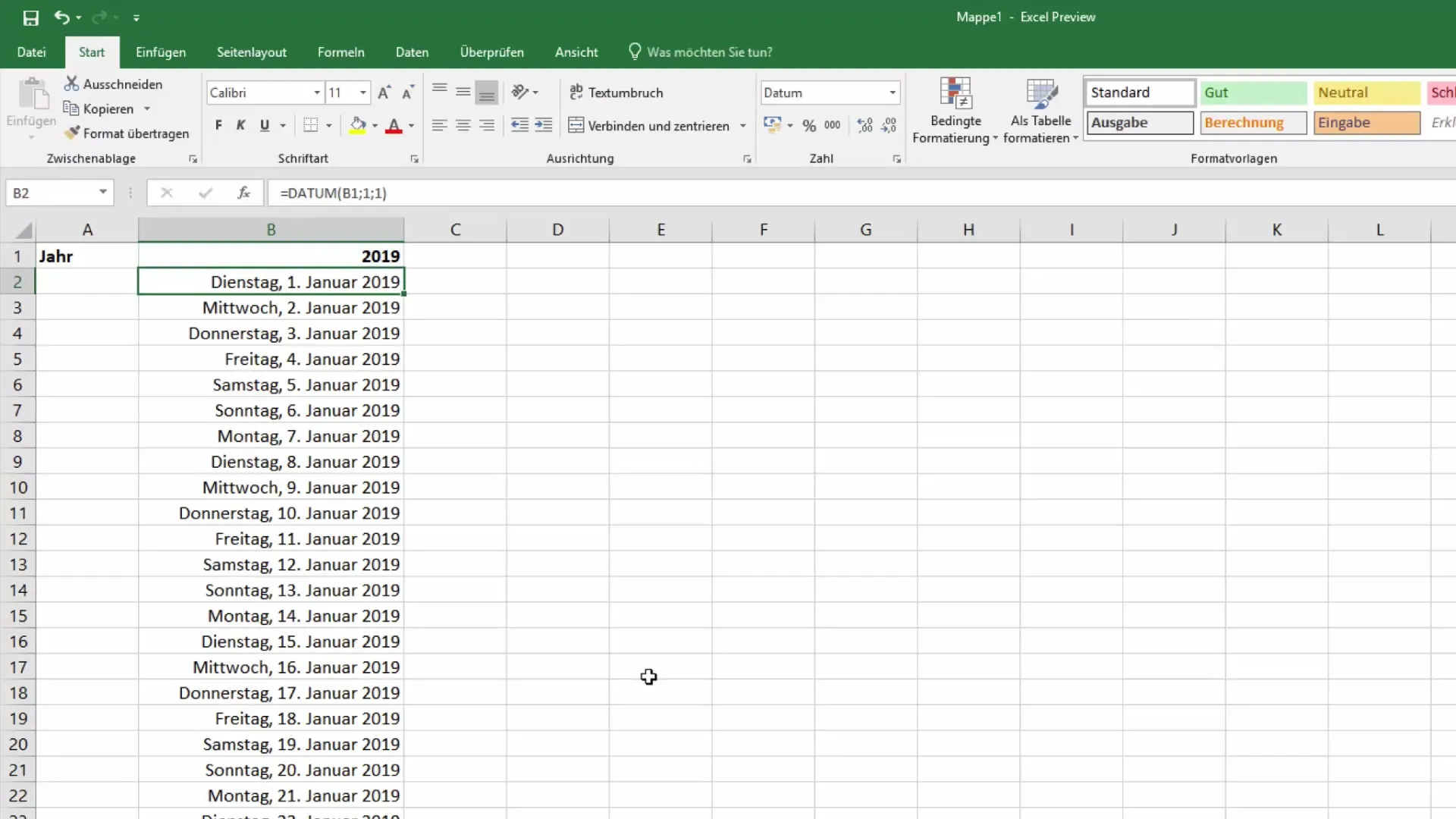 Kalender tahunan di Excel - Mudah dan fleksibel untuk dibuat