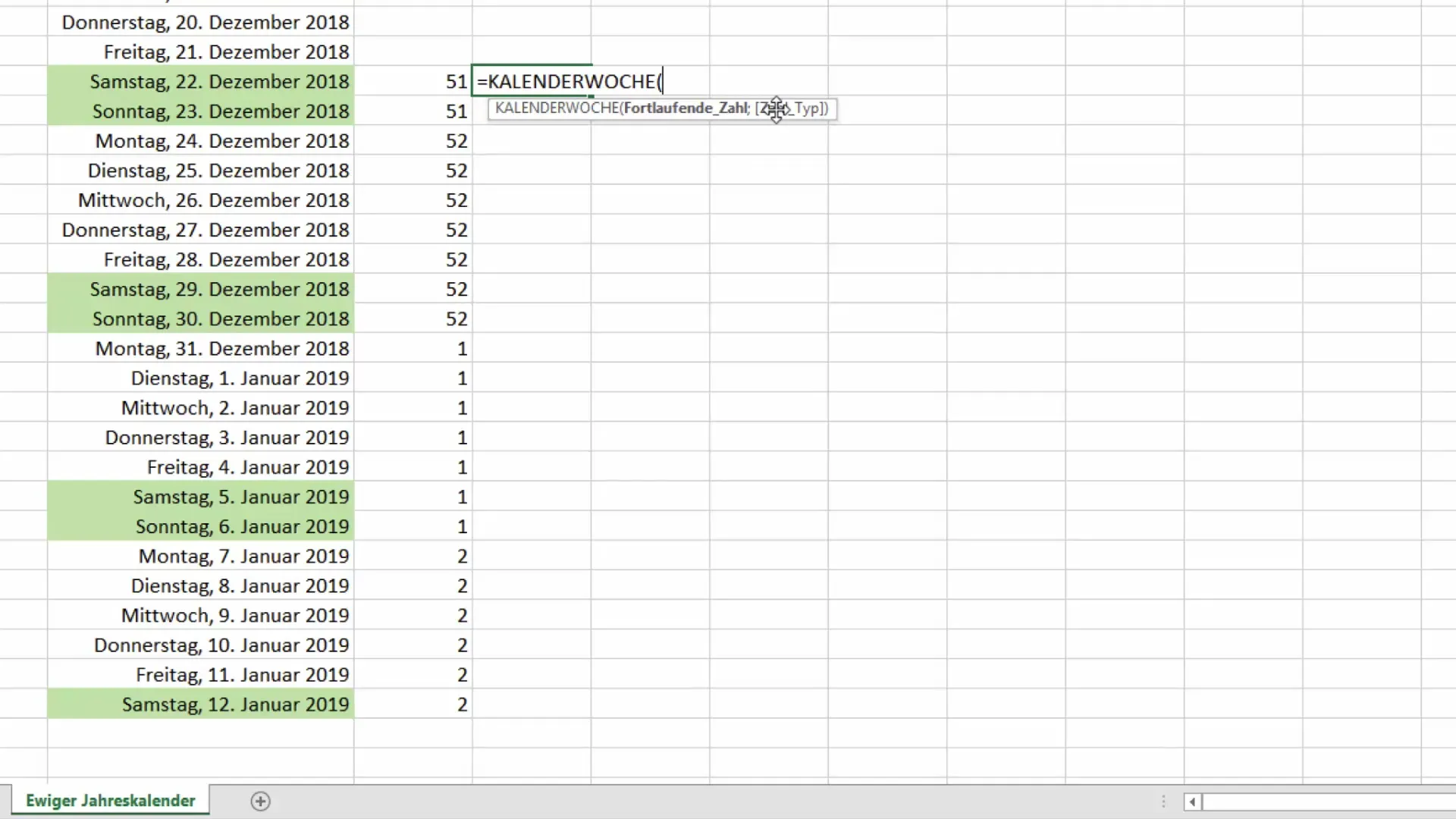 Bagaimana cara menghitung minggu dalam kalender di Excel