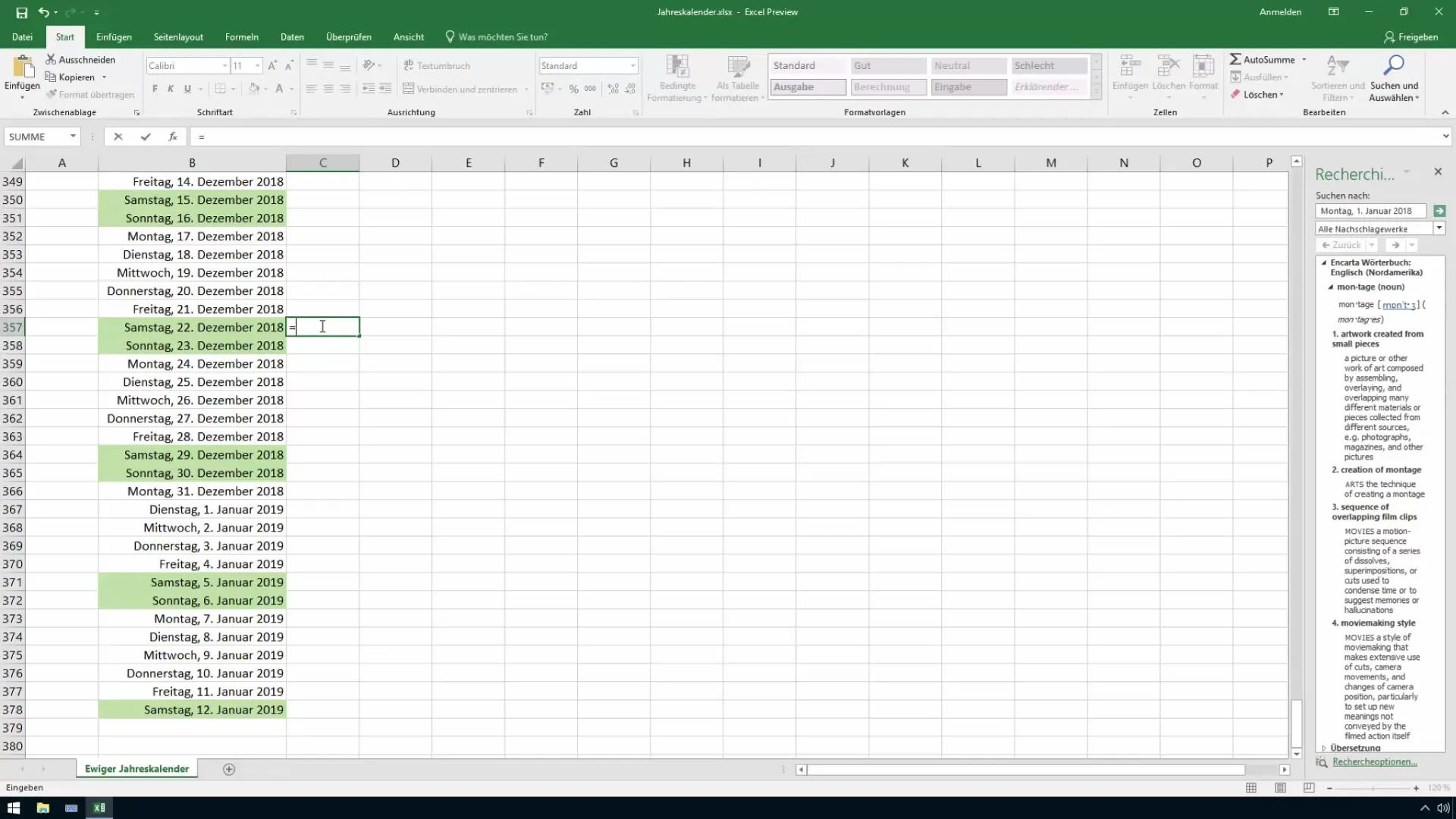 Comment calculer la semaine dans Excel